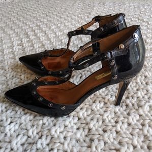 Halogen Black Martine Studded T Strap Heel Sz 7.5